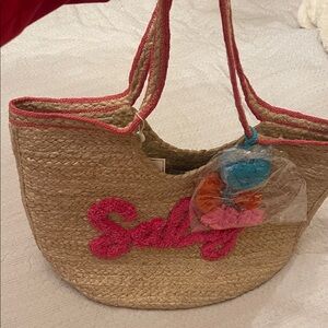 Shiraleah Pink and Tan Straw Tote